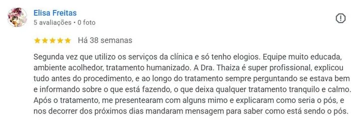 Avaliação Google de paciente da Humanized